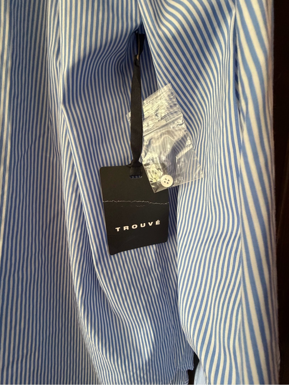 Trouvé NWT Blue White Striped Band Collar Blouse Ruffle Tie Sleeve Large - Picture 6 of 6